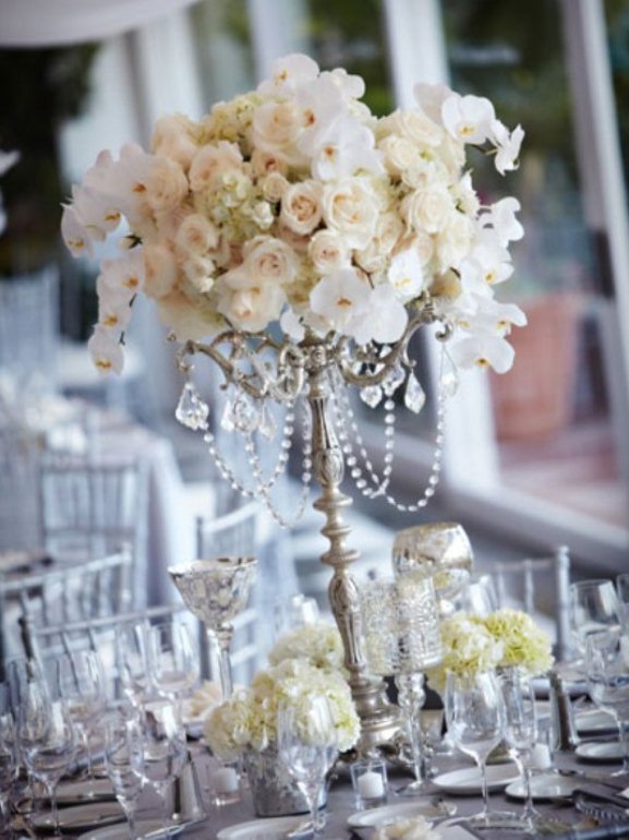 Victorian themed inspired silver candelabra centerpiece