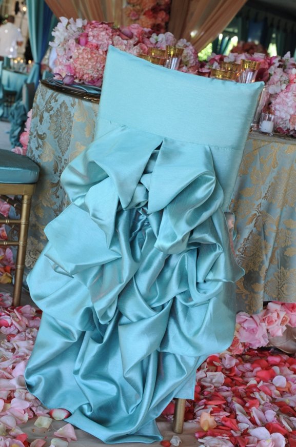 Tiffany Blue them _Turquoise theme Ruffle Chair Sash Wedding Chair Decoration