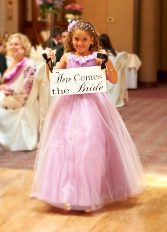 here comes the bride signs for flower girls-ballroom reception