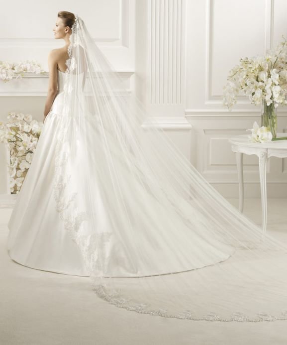 Stylish Cathedral length Lace bridal veils_pronovias-galante