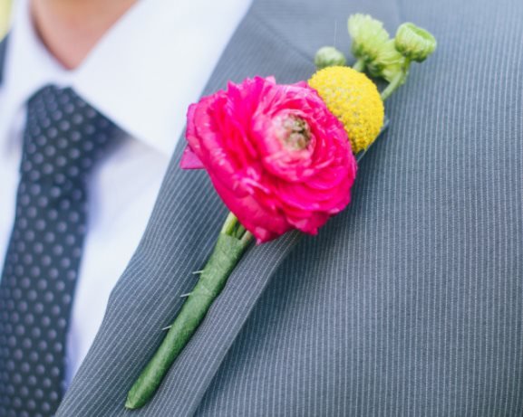 Wedding Hot Pink and Yellow Boutonniere