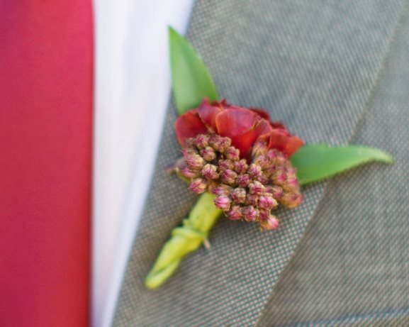 Wedding wine cranberry fall theme Boutonniere