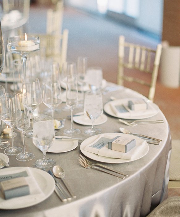 Silver Wedding theme table linen set up