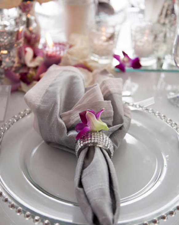 Silver Wedding theme table napink decorations