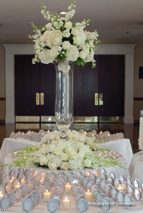 stylish weddig reception escort-card table decoration set up