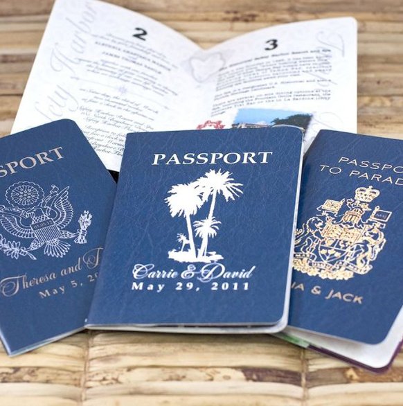 Stylish Save the dates destination weddings passport invitations