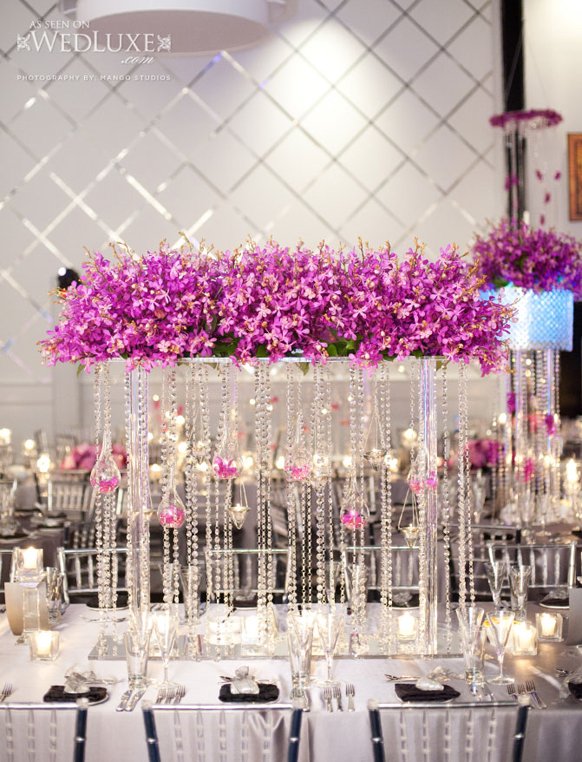 Luxury purple orchids wedding flower centerpiece
