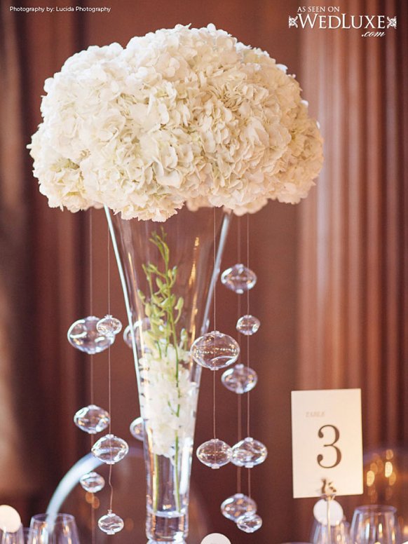 Luxury white wedding flower centerpiece