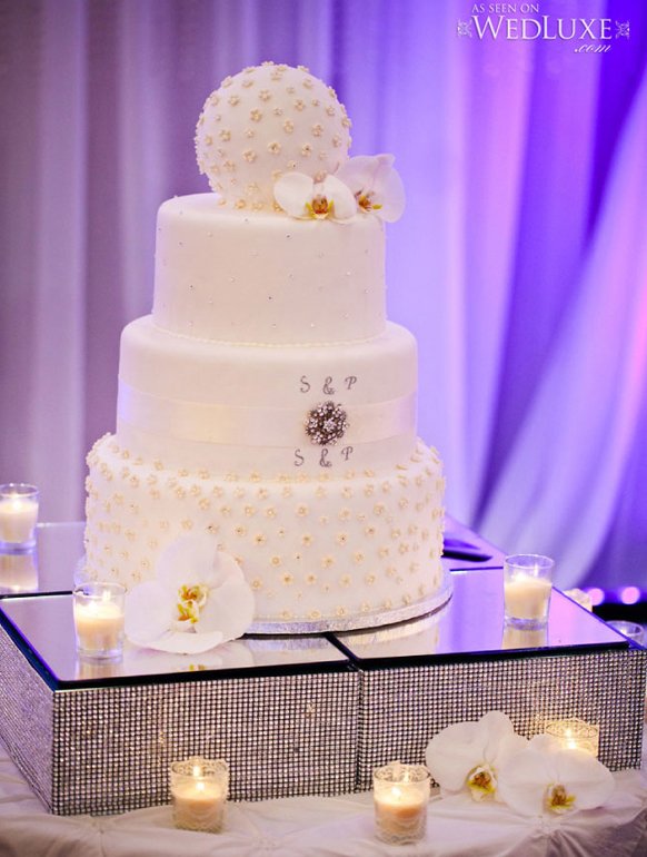 Luxury white with crystal stand wedding cake