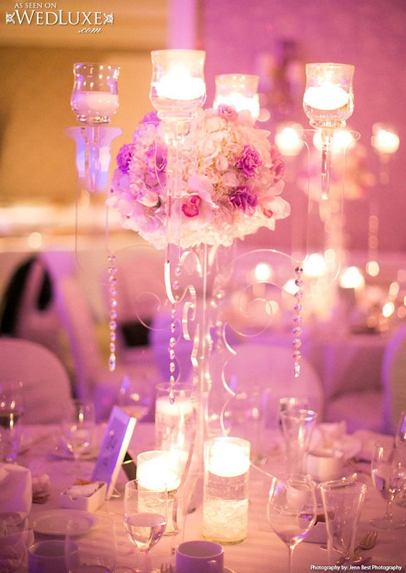 luxury modern Lavender candle wedding centerpiece