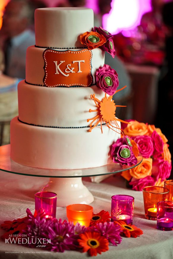 luxury orange and pink wedding cake