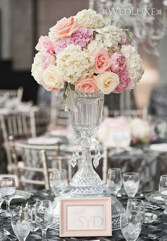 Tall Light pink peach roses wedding centerpiece idea