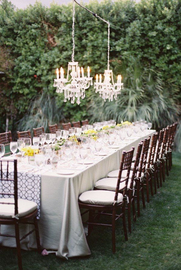 outdoor Glam Garden wedding long table reception _Michael Radford Photography