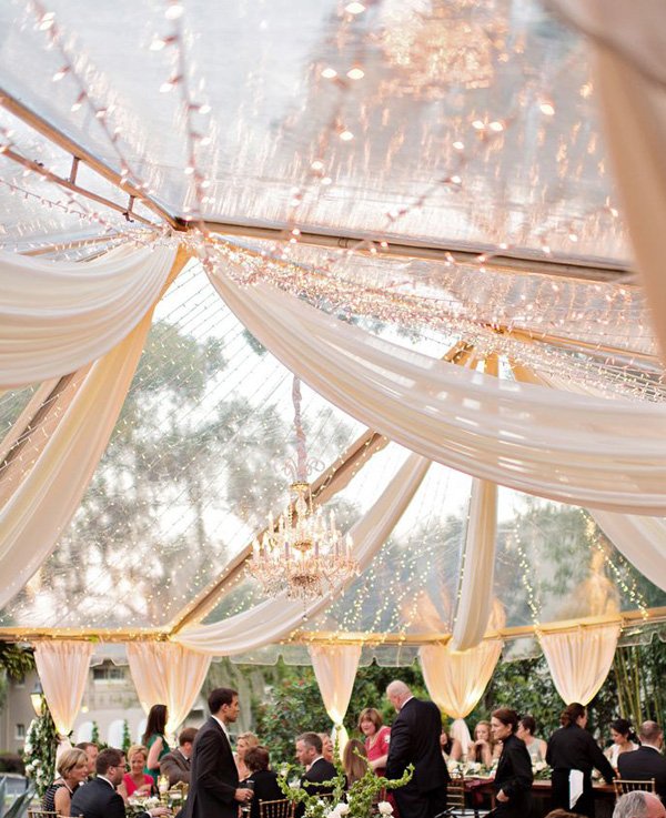 Glamorous clear Tent Wedding draping and lighting_Kristen Weaver Photography