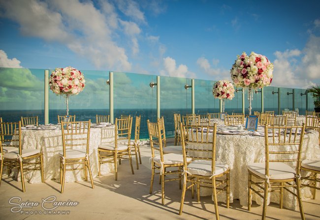Stylish Beach Palace Outdoor Terrace Reception Table setup