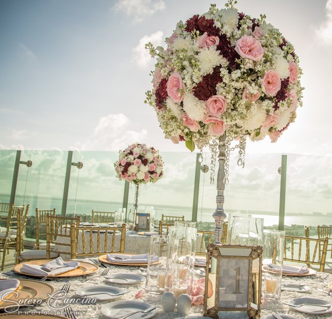 Stylish Beach Palace Terrace Reception Ceterepiece by Weddings Romantique