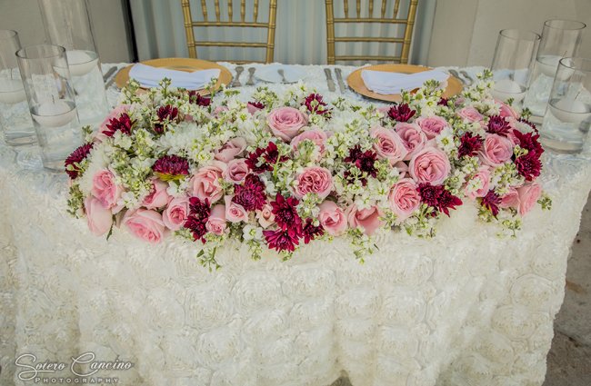 Stylish Beach Palace Wedding Blush Pink wedding theme sweetheart table decorations